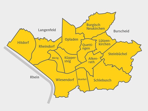 Karte des ADAC Schlüsseldienst in den Stadtteilen von Leverkusen