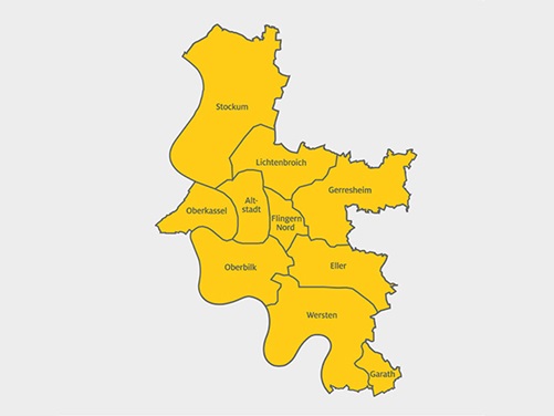 Karte vom ADAC Schlüsseldienst im Stadtgebiet Düsseldorf