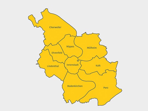Karte vom ADAC Schlüsseldienst im Stadtgebiet Köln