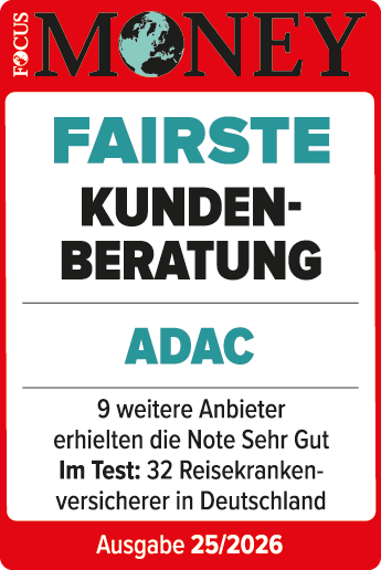 ADAC Auslandskrankenschutz ausgezeichnet von Focus Money für die fairste Kundenberatung.