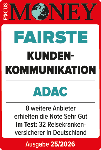 ADAC Auslandskrankenschutz ausgezeichnet von Focus Money für die fairste Kundenkommunikation.