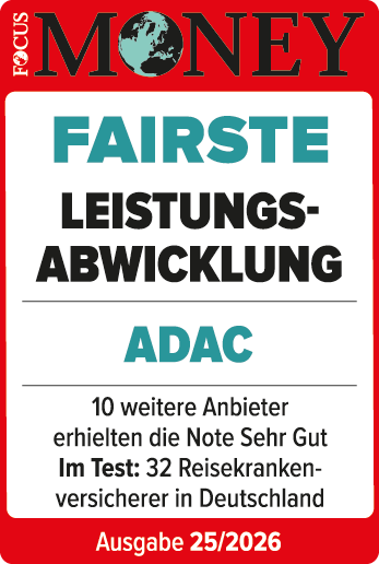 ADAC Auslandskrankenschutz ausgezeichnet von Focus Money für die fairste Leistungsabwicklung.