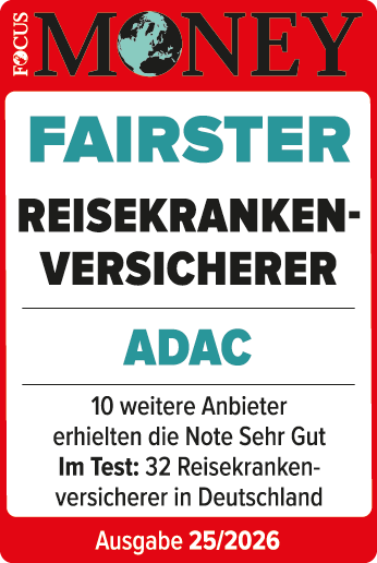 ADAC Auslandskrankenschutz von Focus Money ausgezeichnet als fairster Reisekrankenversicherer.
