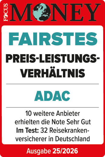ADAC Auslandskrankenschutz ausgezeichnet von Focus Money für das Fairste Preis-Leistungs-Verhältnis.