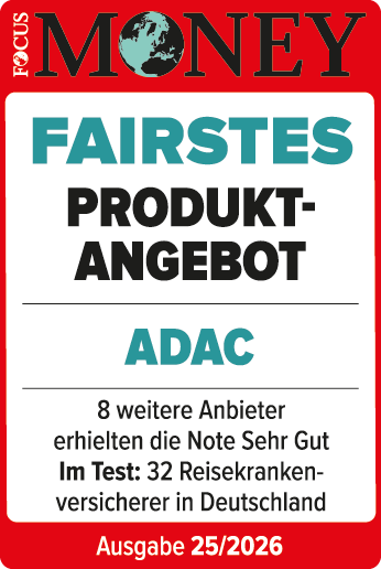 ADAC Auslandskrankenschutz ausgezeichnet von Focus Money für das fairste Produktangebot.