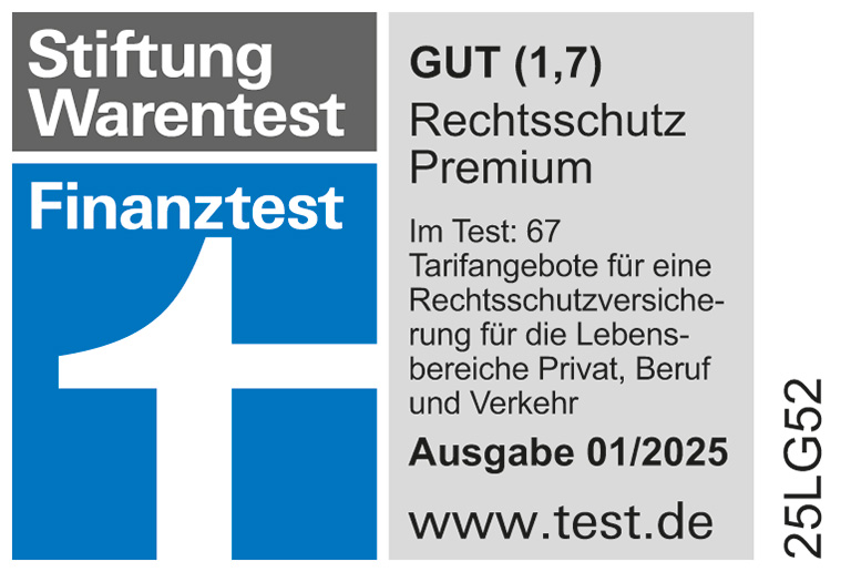 ADAC Rechtsschutzversicherung Tarif Premium ausgezeichnet von der Stiftung Warentest mit der Note gut.